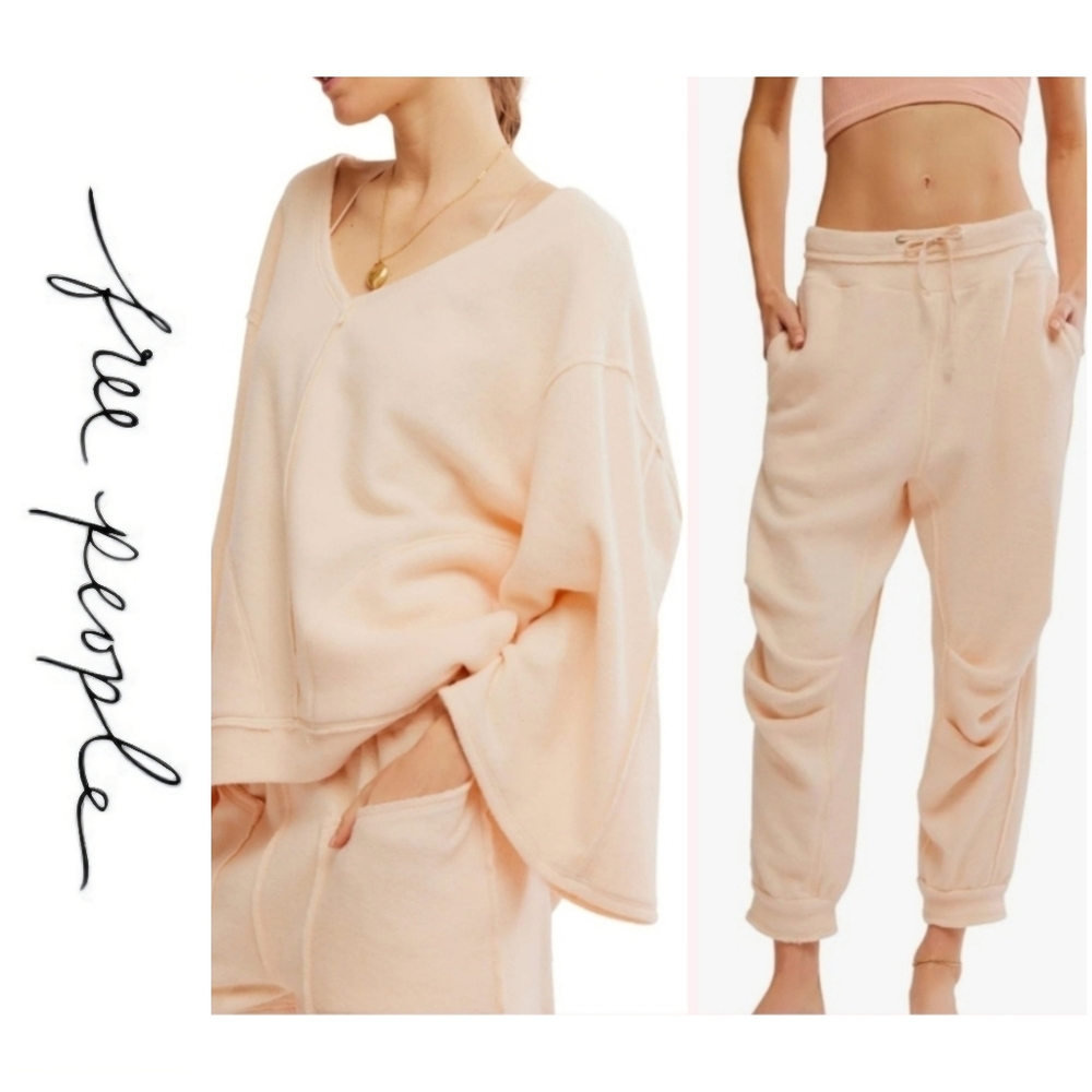 NWT Free People Day Off Fleece Set Peachy Cream